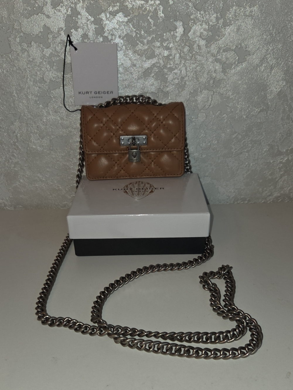 Kurt Geiger Quilted Camel Mini Chain Crossbody Bag